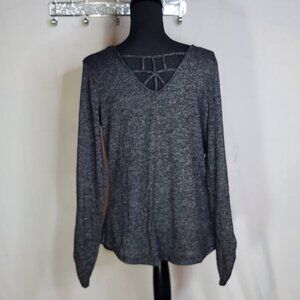 Absolutely Famous Grey Black Heather Poly Rayon Span Web Neck Paisley Lace Top M